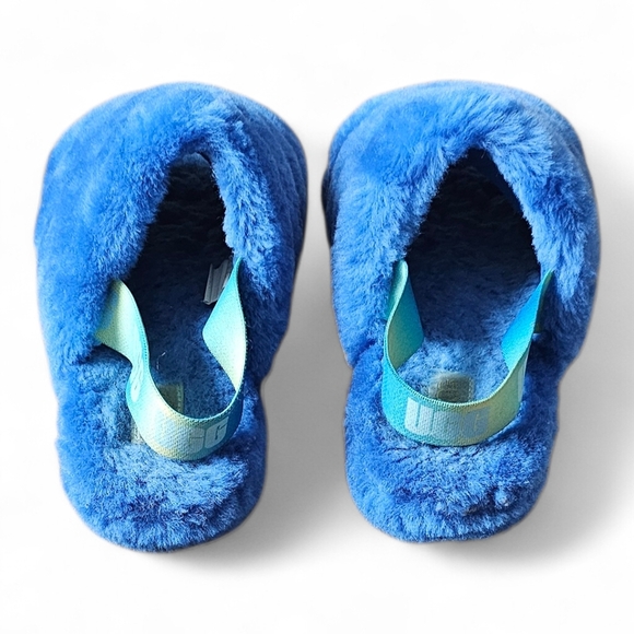 UGG Fluff Yeah Slide Sandals Blue Rainbow Strap Kids Size 4 - Picture 5 of 9